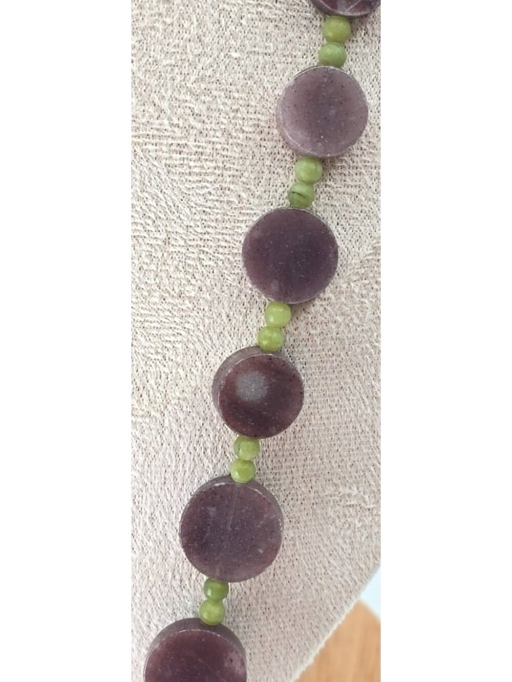 Artisan Natural Stone Statement Necklace Purple Green Beaded Pendant Boho Earthy - Picture 7 of 11